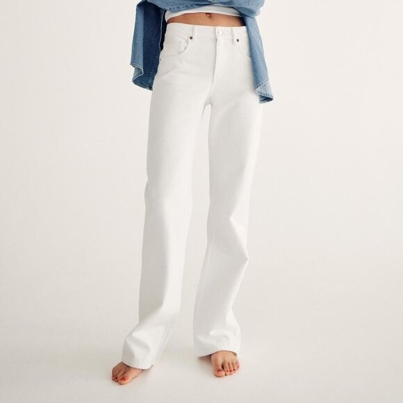 NWT ZARA Jeans Mid-Rise Wide Leg Full Length White Denim Women's Size 2 EUR 34 - Picture 2 of 8